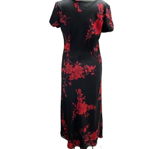 Miss Dorby Black and Red Floral Maxi Long Dress, Size 14 - Picture 4 of 7